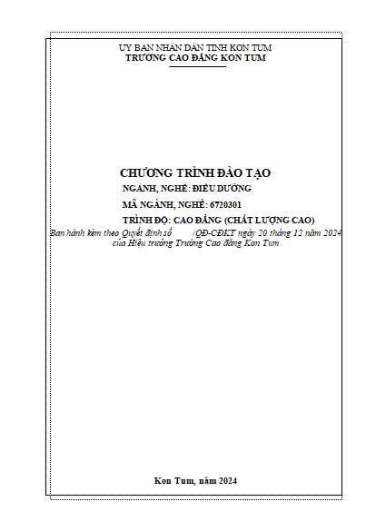 Chương trình đào tạo ngành, nghề Điều dưỡng chất lượng cao trình độ Cao đẳng năm 2024 (Phần lý thuyết)