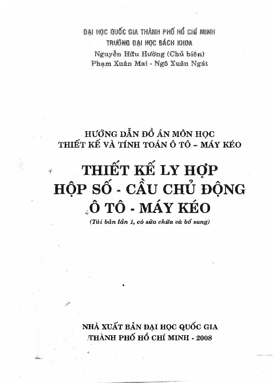 Thiết kế ly hợp hộp số - cầu chủ động ô tô - máy kéo